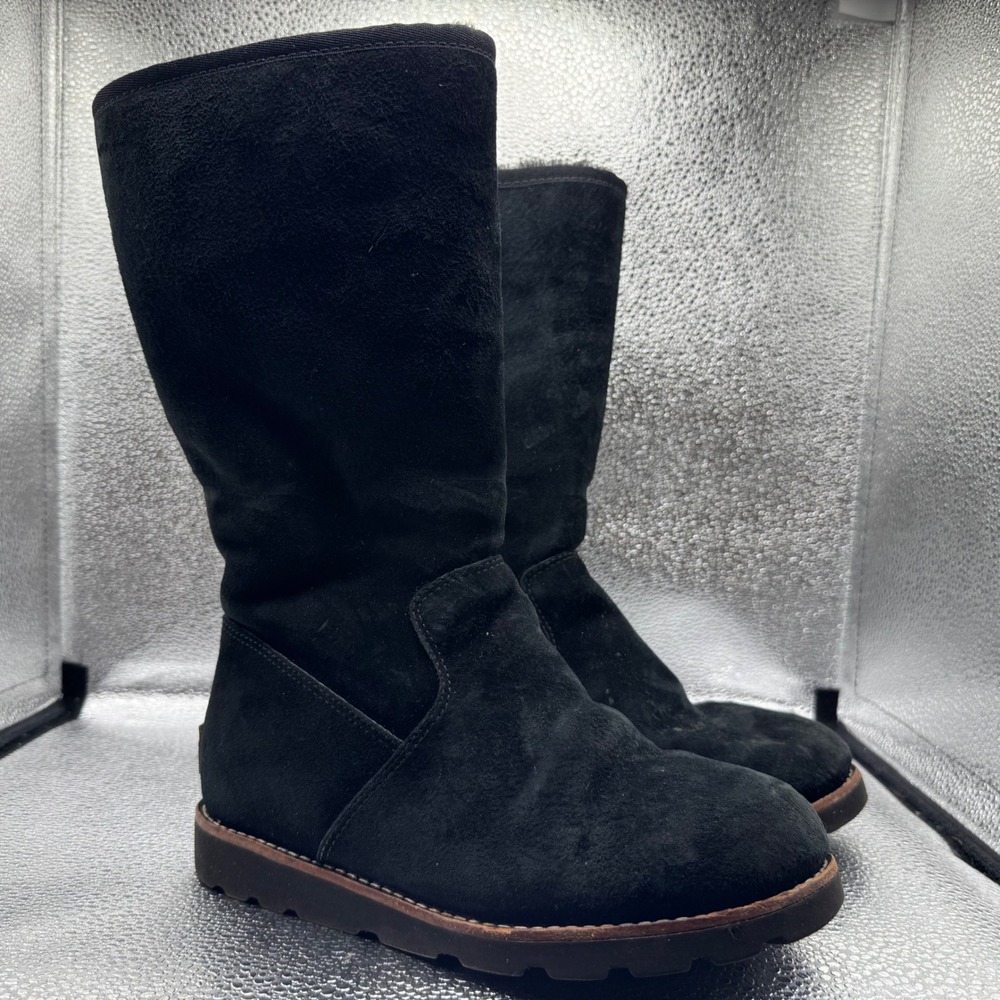 Size 6 UGG Simmens Boots Womens Black Waterproof Suede Mid Calf 1001878